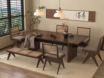 New Chinese Style Tea Table and Chair Combination Solid Wood Tea Table Tea Area Tea Room Tea Table Chair Stool Burning Stone Tea Tray Tea Set 3d model