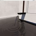 Modern Wall Mounted Faucet With Water Flowing Into Black Sink