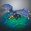 Blue Winged Mythical Dragon Standing On Green Circular Platform With Intricate Patterns 3d model