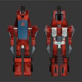 Two Red Robot Action Figures With Blue Silver Panels And Mechanical Design