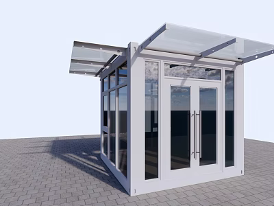 Modern White Container Building With Large Glass Windows And Transparent Roof 3d model