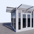 Modern White Container Building With Large Glass Windows And Transparent Roof 3d model