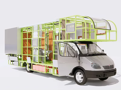 Silver Utility Vehicle With Green Frame Open Design Transparent Roof And Storage Racks 3d model