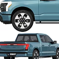 Ford Blue Electric Pickup Truck Front And Rear View With Open Bed