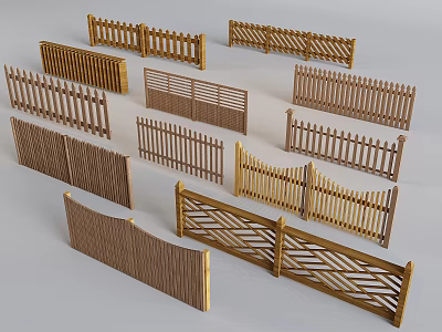 Different Styles of Wooden Garden Fences with Decorative Patterns for Outdoor Landscaping and Home Decoration 3d model
