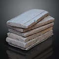 Neatly Stacked Bricks with Textured Surfaces on Dark Reflective Background
