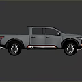Silver Modern Pickup Truck With Crew Cab Black Wheels Red Accents Sporty Design