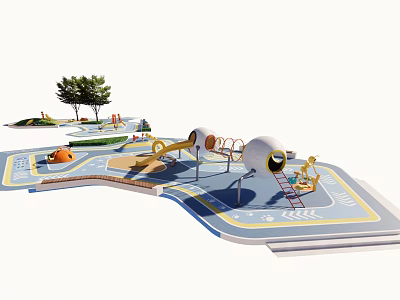 Fun Outdoor Children's Playground With Slide Swings Climbing Structure Trees And Colorful Flooring 3d model
