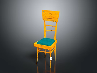 Artistic Yellow Chair With Blue Cushion And Graffiti Design On Backrest 3d model