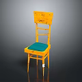 Artistic Yellow Chair With Blue Cushion And Graffiti Design On Backrest
