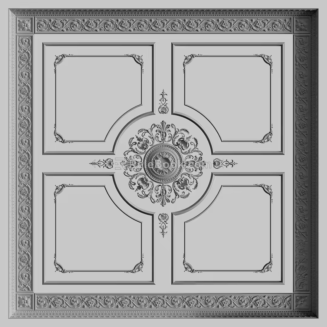 European style plaster line ceiling lamp panel carved line 3d model
