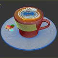 Stylish White Coffee Cup With Heart Latte Art And Coffee Beans On Saucer