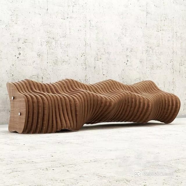 Unique Modern Solid Wood Outdoor Chair With Wavy Curved Design For Garden Patio 3d model 
