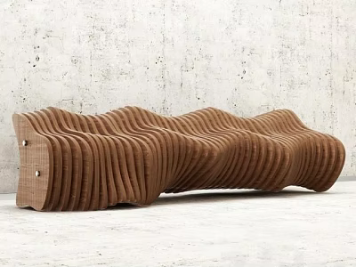 Unique Modern Solid Wood Outdoor Chair With Wavy Curved Design For Garden Patio 3d model