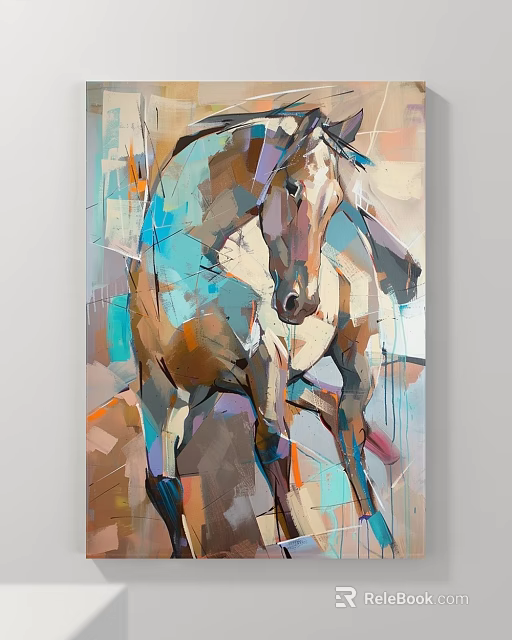 Colorful Abstract Horse Painting With Geometric Shapes And Vibrant Color Tones 3d model 
