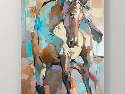 Colorful Abstract Horse Painting With Geometric Shapes And Vibrant Color Tones 3d model