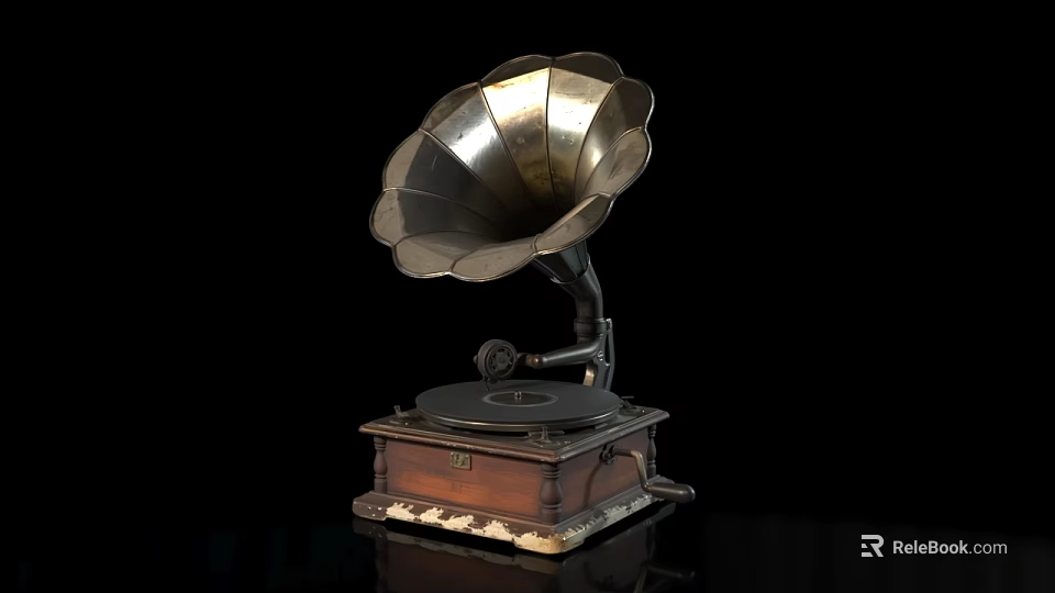 Vintage Gramophone With Brass Horn And Wooden Base For Home Decoration 3d model 