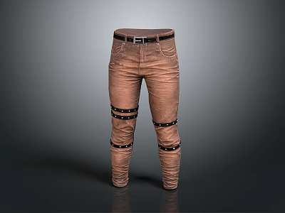 Brown Casual Pants With Black Strap Details And Belt Design For Fashionable Look 3d model