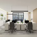 Modern Public Office Space Featuring Workstations Ergonomic Chairs Computers And Natural Light Through Windows 3d model