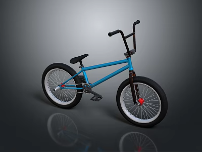 Blue BMX Bicycle With Black Handlebars Seat And White Rims Red Spokes 3d model