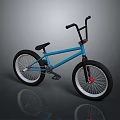 Blue BMX Bicycle With Black Handlebars Seat And White Rims Red Spokes