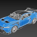 Blue Sports Car with Wide Body Aerodynamic Kit Rear Spoiler Black Wheels Red Brake Calipers