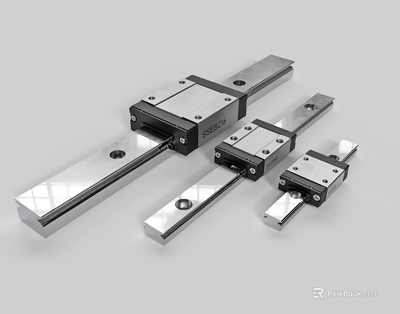 Precision Linear Guides With Different Size Slider Blocks And Metal Rails 3d model 