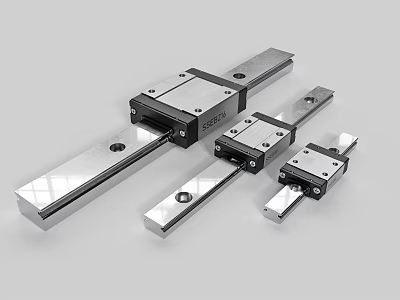Precision Linear Guides With Different Size Slider Blocks And Metal Rails 3d model