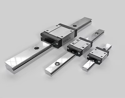 Precision Linear Guides With Different Size Slider Blocks And Metal Rails 3d model