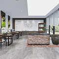 Traditional White Tea Gathering Room With Wooden Display Cabinets Long Table And Chairs