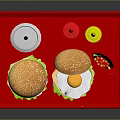 Tasty Fast Food Tray With Burgers Egg Burger Fries Drink Ketchup And Mustard