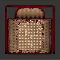 Leisure Chair With Red Frame Rattan Backrest Seat And Beige Cushion