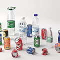 Diverse Beverage Assortment With Carbonated Drinks Bottled Water Branded Cans Bottles And Pull Tabs 3d model