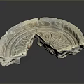Ancient Semicircular Decorative Ceramic Tile With Carved Floral Patterns And Cracks 3d model
