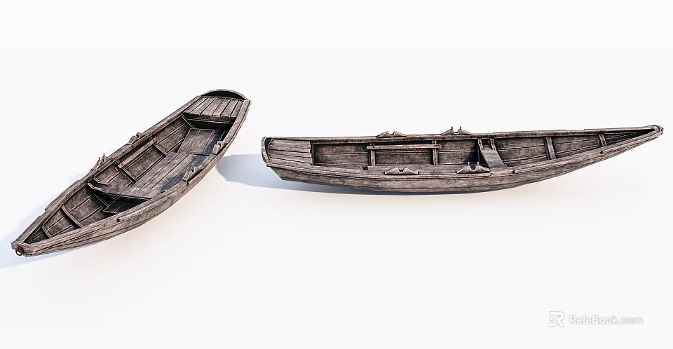 Two Vintage Wooden Boats With Weathered Wood And Traditional Design Details 3d model 
