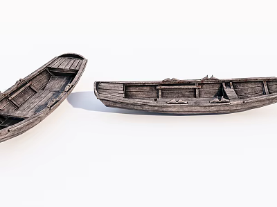 Two Vintage Wooden Boats With Weathered Wood And Traditional Design Details 3d model