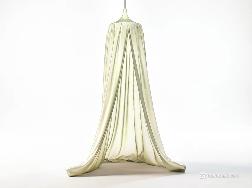 Elegant Light Green Ceiling Drapery With Flowing Sheer Fabric On White Background 3d model 