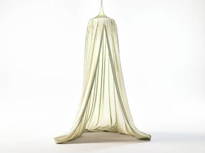 Elegant Light Green Ceiling Drapery With Flowing Sheer Fabric On White Background 3d model