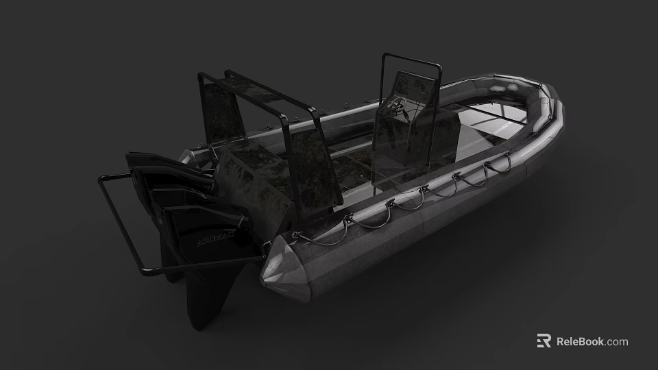 Modern Small Military Ship Featuring Inflatable Hull Metal Frame Seats And Equipment 3d model 