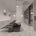 Modern Hair Salon Interior With Round Ceiling Light Marble Floors Salon Chairs And Mirrors