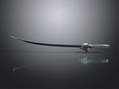 Modern Tech Inspired Long Blade Weapon With Silver Metal Black Handle And Reflective Surface 3d model