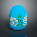 Animal Pattern Decorated Blue Easter Egg With Green Leaves And Gold Designs