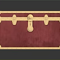 Red Velvet Vintage Storage Trunk With Gold Metal Lock Clasp And Corner Brackets