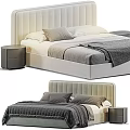 Modern Double Bed With Upholstered Headboard Gray Pillows White Sheets And Nightstand 3d model