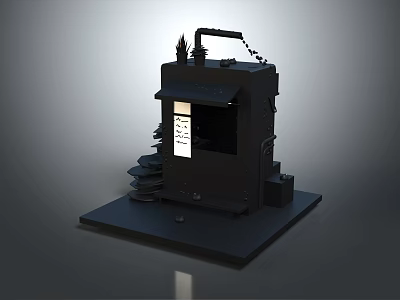 Black Miniature Model Structure With Square Base Panel And White Elements In Minimalist Design 3d model