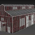 Old Red Wooden Barn Building With Weathered Siding White Doors And Gray Roof