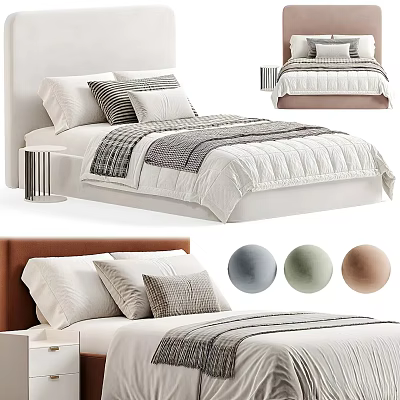 Stylish Kids Bed With Brown Headboard White Quilt And Colorful Pillow Options 3d model