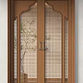 Elegant Wooden Double Doors With Glass Panels And Vertical Slats Interior Design