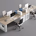 Modern Office Desk With Wooden Top White Frame And Office Chairs Computers Files