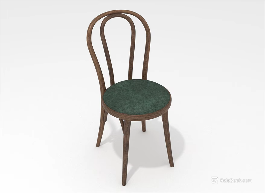 Classic Wooden Dining Chair With Curved Backrest And Green Padded Seat 3d model 